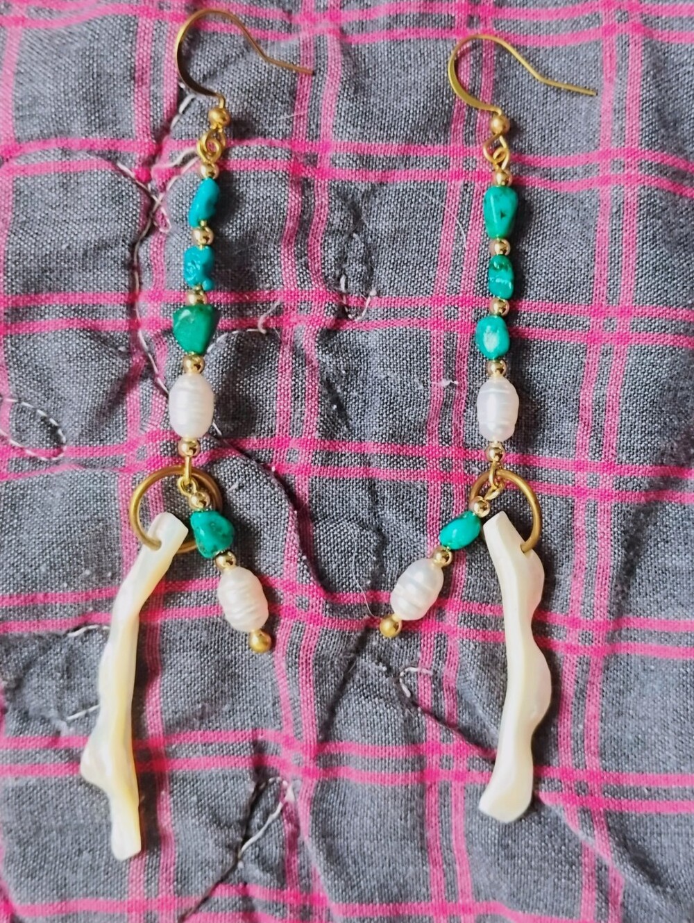 Handmade Turquoise, Pearl, and Shell Statement Earrings
